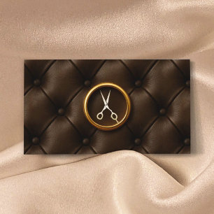Hair Stylist Gold Scissor Classy Leather Texture Business Card