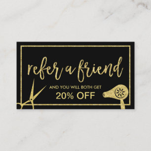 Hair Stylist Gold Scissor & Dryer Salon Referral Card