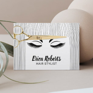 Hair Stylist Gold Scissor & Girl Hair Salon Business Card