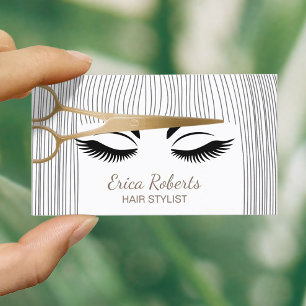 Hair Stylist Gold Scissor & Girl Hair Salon Business Card