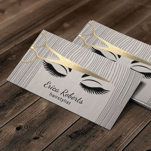 Hair Stylist Gold Scissor & Girl Salon Linen Business Card