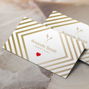 Hair Stylist Gold Scissor & Heart Geometric Salon Business Card