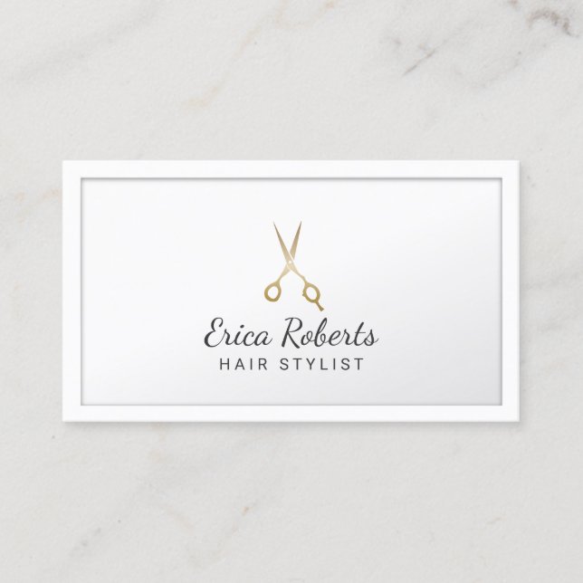 Hair Stylist Gold Scissor Minimal Beauty Salon Business Card (Front)
