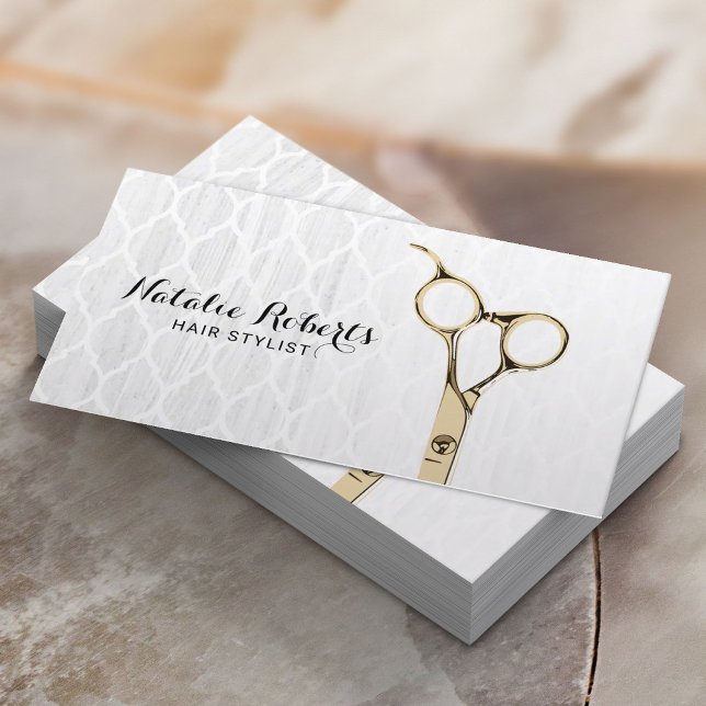 Hair Stylist Gold Scissor Modern Marble Hair Salon Business Card (Creator Uploaded)