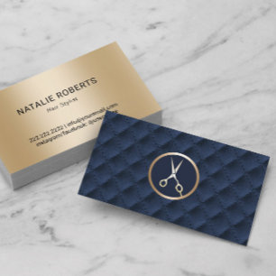 Hair Stylist Gold Scissor Navy Blue Quilts Salon Business Card