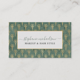 Hair Stylist Gold Scissor Sage Green Business Card