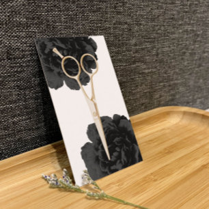 Hair Stylist Gold Scissor Stylist Black Floral Business Card