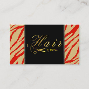 Hair Stylist Gold Scissors Script Modern Zebra #10 Business Card