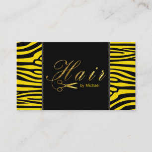 Hair Stylist Gold Scissors Script Modern Zebra #4 Business Card