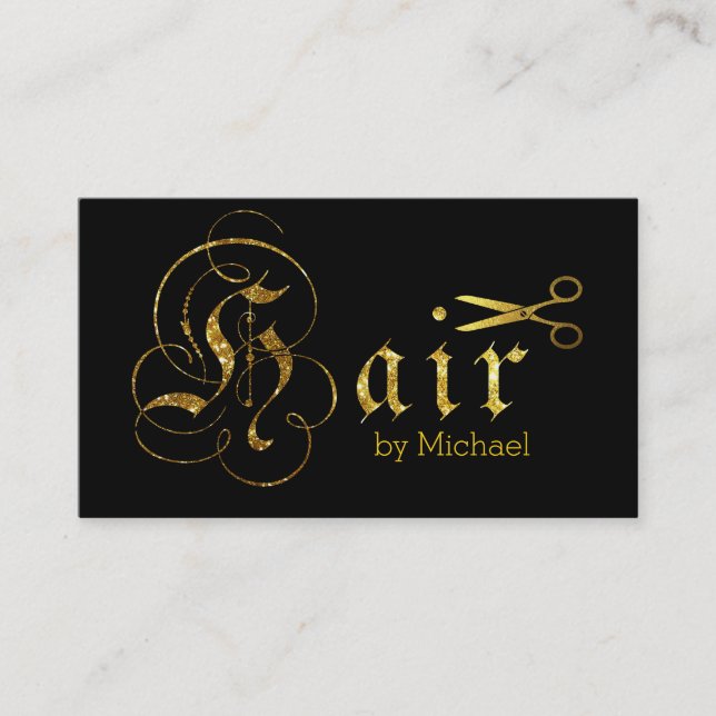 Hair Stylist Gold Scissors Script Salon #11 Business Card (Front)