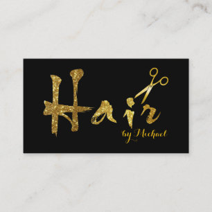 Hair Stylist Gold Scissors Script Salon #4 Business Card