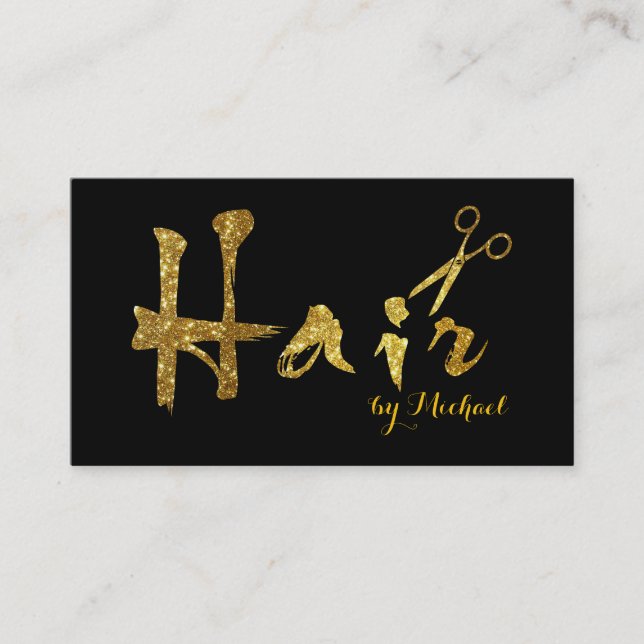 Hair Stylist Gold Scissors Script Salon Business Card (Front)