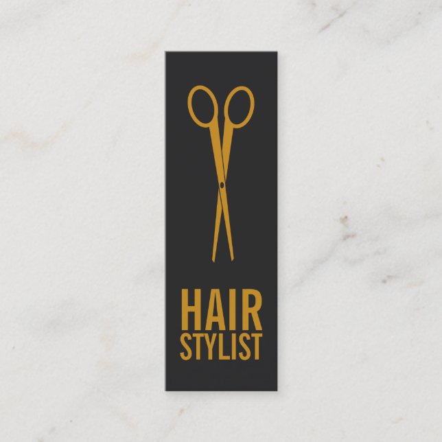 Hair Stylist - Gold Scissors with grey background Mini Business Card (Front)