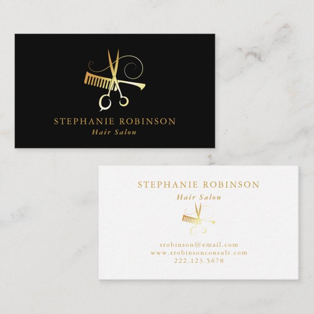 Hair Stylist Gold Script Barber Shop Custom Business Card (Front/Back)