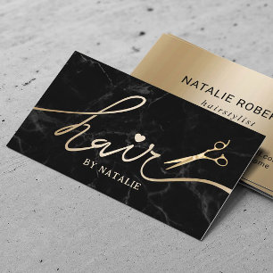 Hair Stylist Gold Script Salon Black Marble Business Card