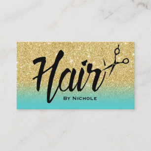 Hair Stylist Gold & Turquoise Glitter Appointment Card
