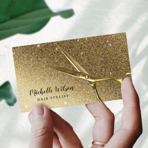 Hair Stylist Golden Scissor Modern Gold Glitter Business Card