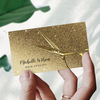 Hair Stylist Golden Scissor Modern Gold Glitter Business Card
