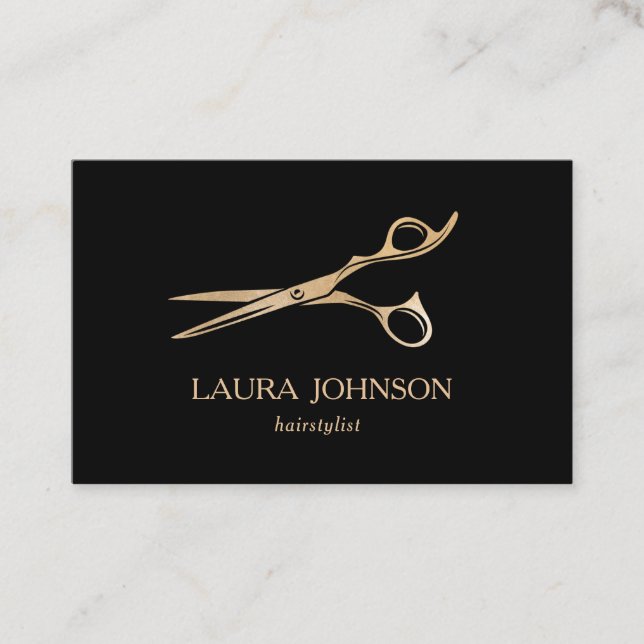 Hair Stylist GoldGlitter Scissors Business Card (Front)