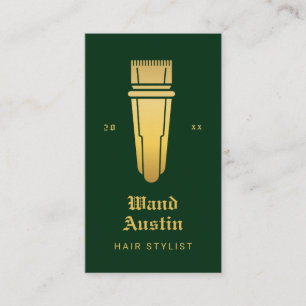Hair Stylist Green And Gold Hair Clipper Qr Code Business Card