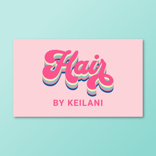 Hair Stylist Groovy Retro Colourful Hair By Business Card (Hair stylist business card on a turquoise background.)
