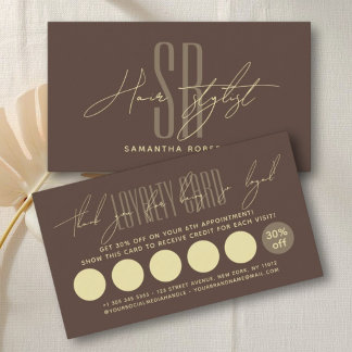 Hair stylist hair salon modern monogram initials  loyalty card