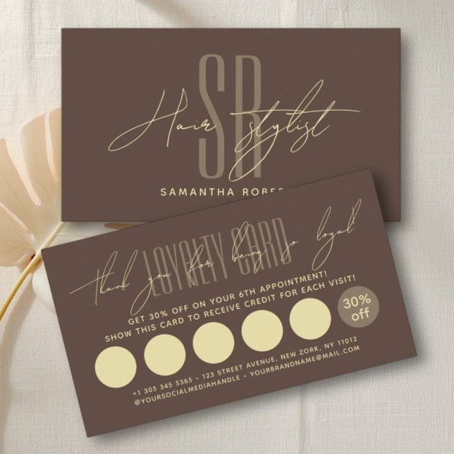 Hair stylist hair salon modern monogram initials  loyalty card (Creator Uploaded)