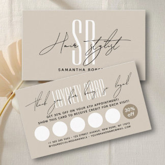 Hair stylist hair salon modern monogram initials  loyalty card