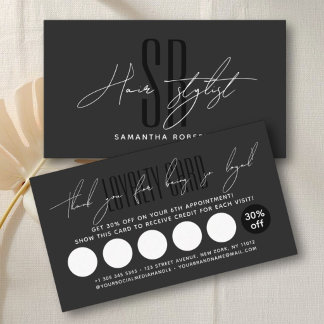 Hair stylist hair salon modern monogram initials  loyalty card
