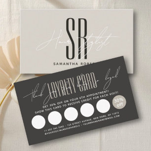 Hair stylist hair salon modern monogram initials  loyalty card