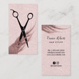 Hair Stylist Hair & Scissor Elegant Blush Pink Business Card