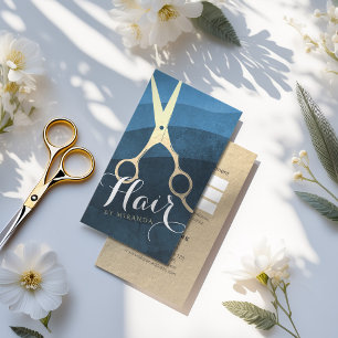 Hair Stylist Hairdresser Beauty Blue Gold Scissors Appointment Card