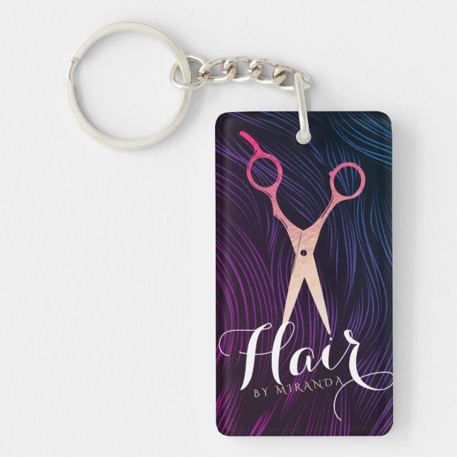 Hair Stylist Hairdresser Beauty Rose Gold Scissors Key Ring (Front)