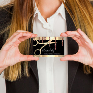 Hair Stylist Hairdresser Golden Scissors Black Business Card