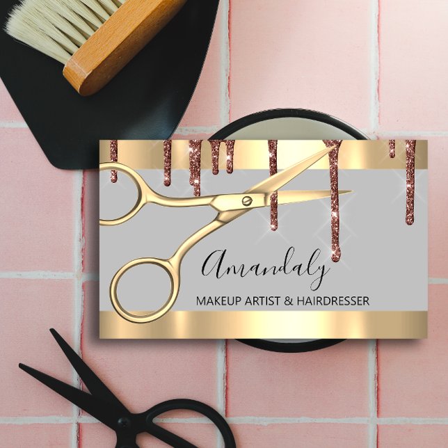 Hair Stylist Hairdresser Golden Scissors Drips Business Card (Hair Stylist Hairdresser Golden Scissors Drips Business Card)