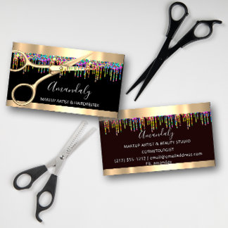 Hair Stylist Hairdresser Holograph Drips Scissors Business Card
