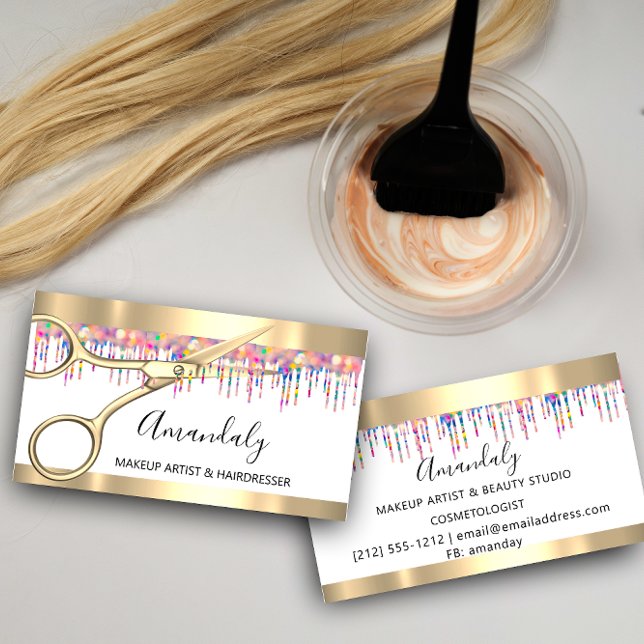 Hair Stylist Hairdresser Holograph Drips Scissors Business Card (Hair Stylist Hairdresser Holograph Drips Scissors Business Card)
