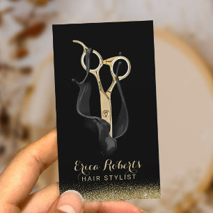 Hair Stylist Hairdresser Modern Black & Gold Salon Business Card