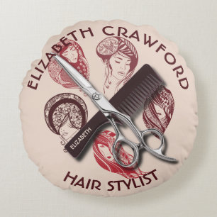 Hair Stylist Hairdresser Or Beauty Salon With Name Round Cushion