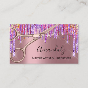 Hair Stylist Hairdresser Rose Purple Scissors Drip Business Card