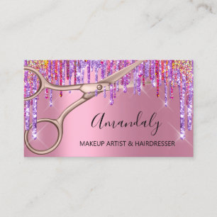 Hair Stylist Hairdresser Rose Purple Scissors Pink Business Card
