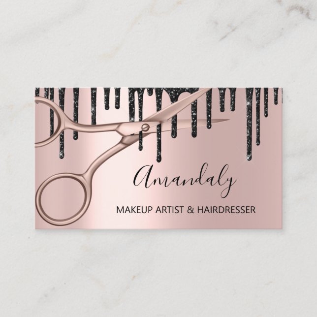 Hair Stylist Hairdresser Rose Scissors Drips QR Business Card (Front)