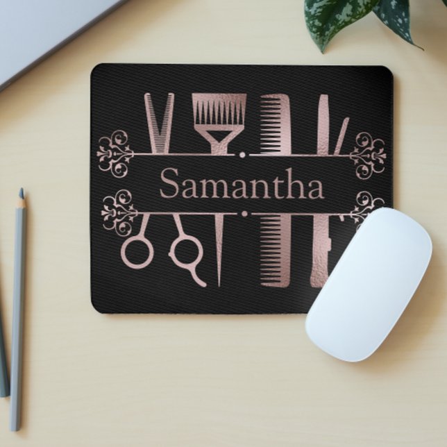 Hair Stylist Hairdresser Salon Rose Gold Custom Mouse Pad (Creator Uploaded)