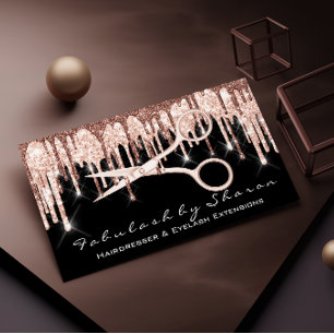 Hair Stylist Hairdresser Scissors Rose Drips Black Business Card