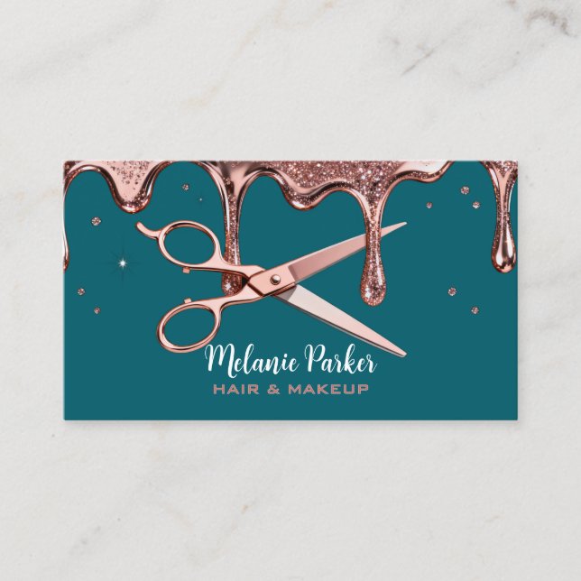 Hair Stylist Hairdresser Scissors Rose Drips  Business Card (Front)