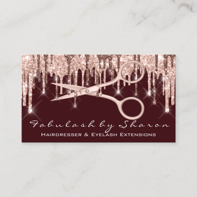 Hair Stylist Hairdresser Scissors Rose Drips VIP Business Card (Front)