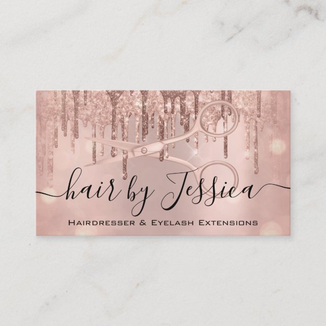 Hair Stylist Hairdresser Scissors Rose Gold VIP Business Card (Front)