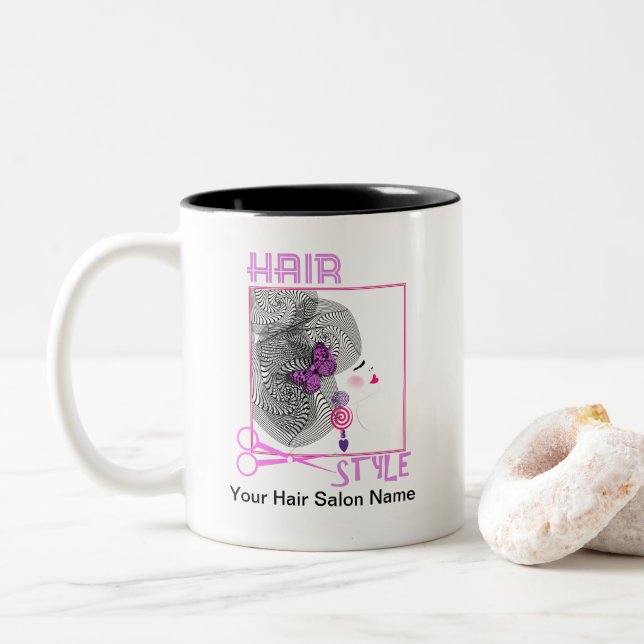 Hair Stylist Hairdressing Salon Personalised Two-Tone Coffee Mug (With Donut)