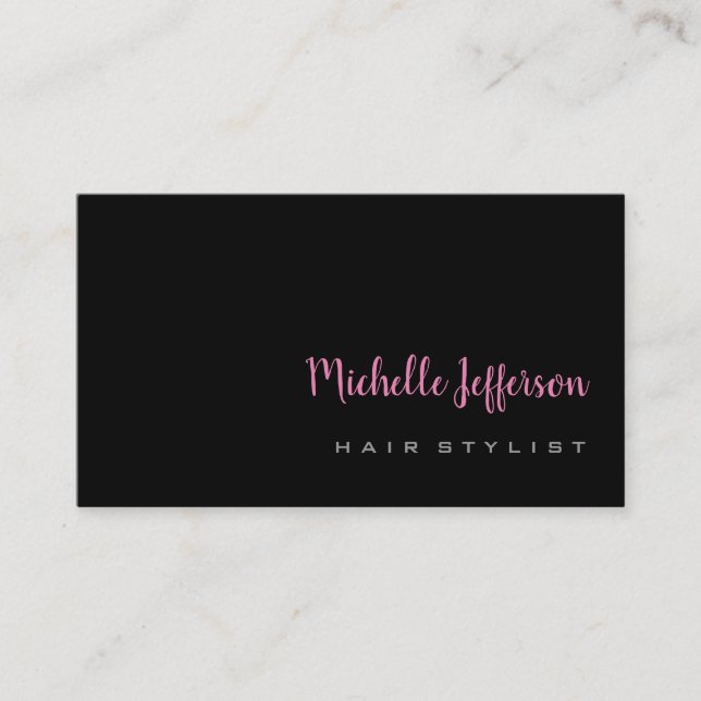 Hair Stylist Handwtitten Script Grey Pink Trendy Business Card (Front)