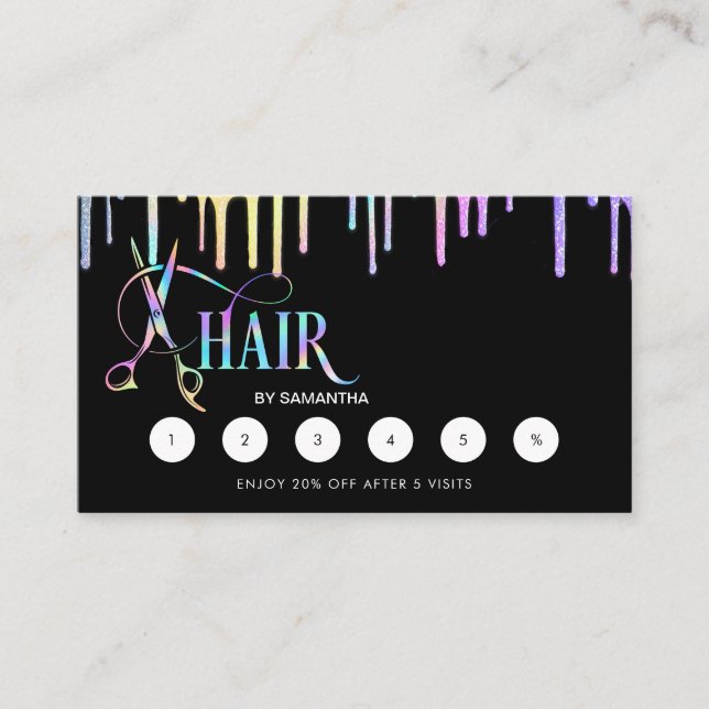 Hair stylist holographic discount hair scissors  business card (Front)